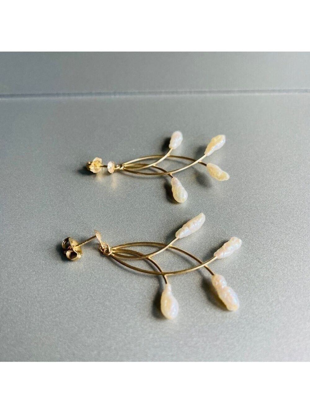 14k Gold Fresh Water Pearl Vintage Chandelier Earrings - Picture 5 of 6